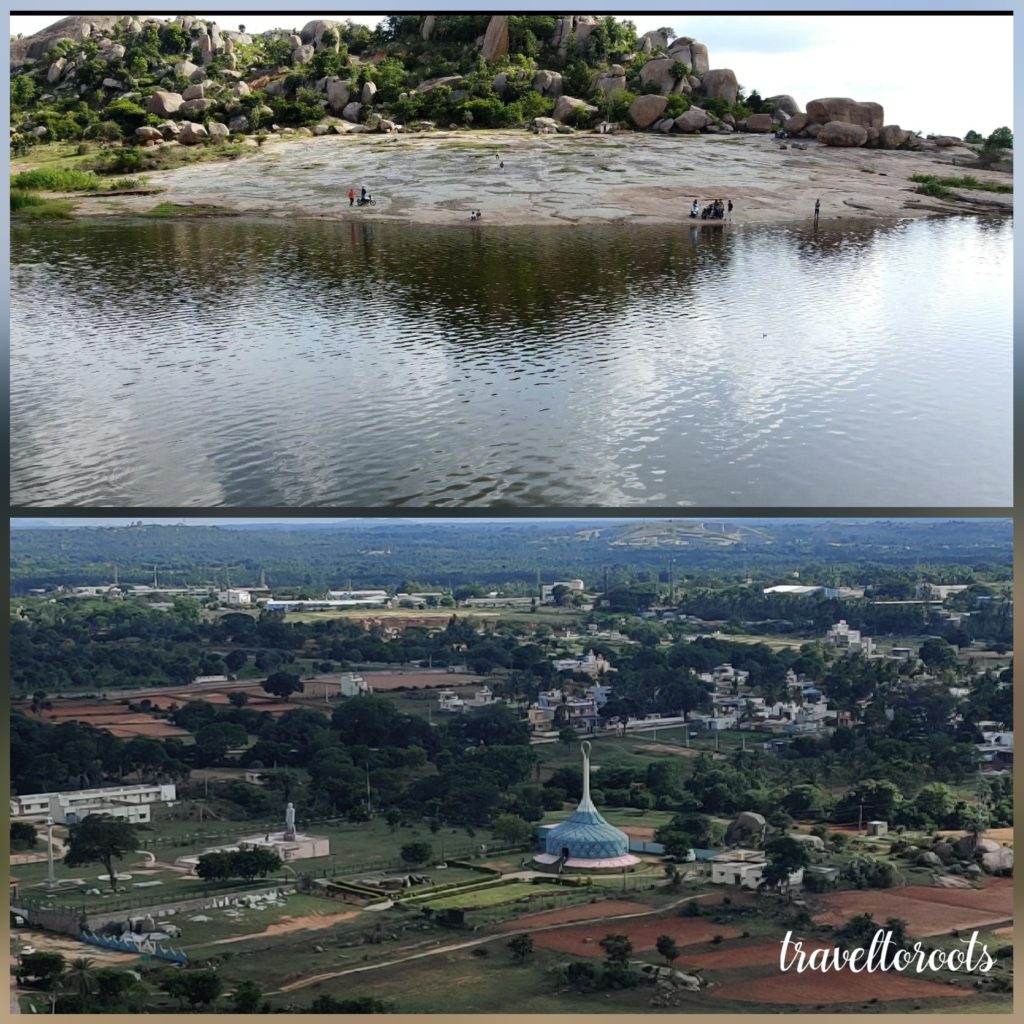 Admiring view atop hill, Mandagiri Jain Temple